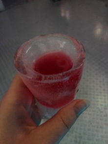My shot, served in a shot glass made completely of ice...blooming freezing!